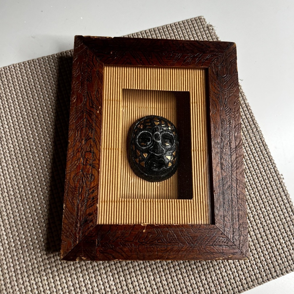 Vintage Framed 3D African Mask Shadowbox Wall Art Tribal Folk Decor Wood Frame